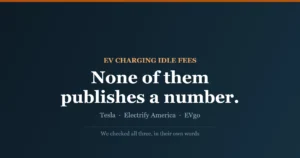 Cover for a guide to ev charging idle fees: none of the three biggest US networks publishes a national figure