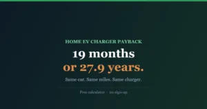 Cover for the home ev charger payback calculator showing payback ranging from 19 months to 27.9 years