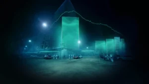 ev statistics data visualization over city street with electric cars