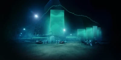 ev statistics data visualization over city street with electric cars