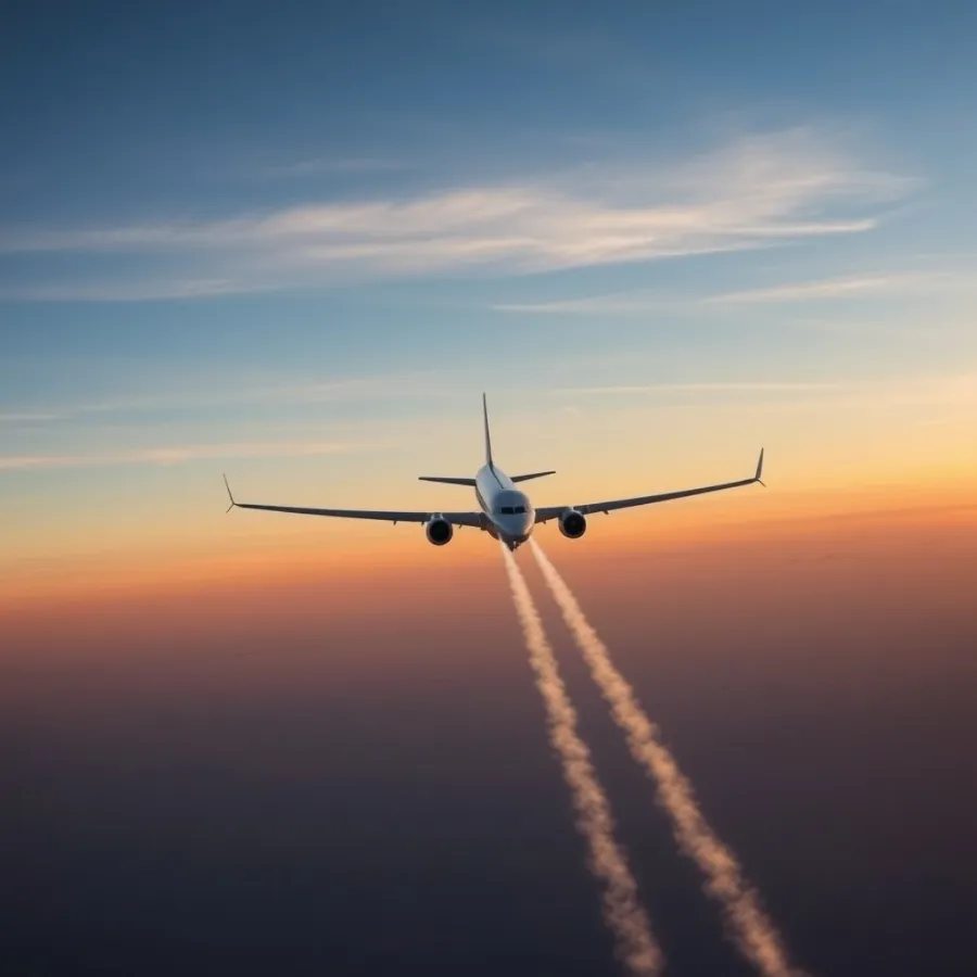 Contrail avoidance target - jet aircraft producing persistent contrails at cruise altitude