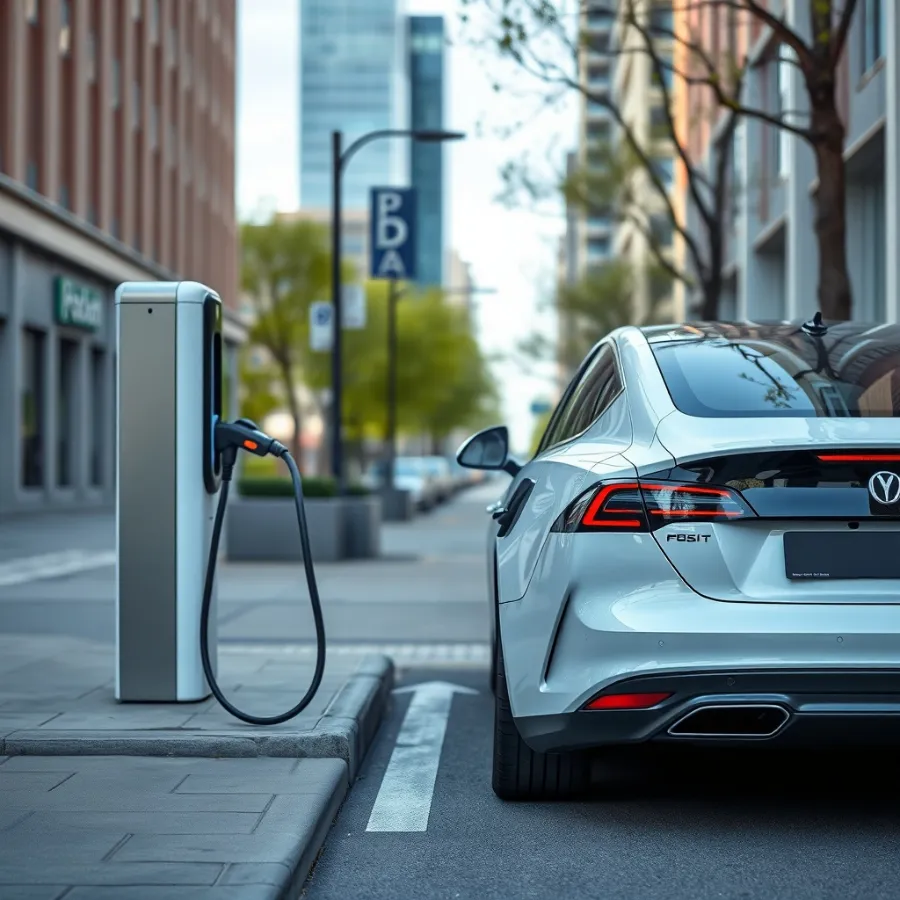 electric vehicle connected to bidirectional v2g infrastructure charging station